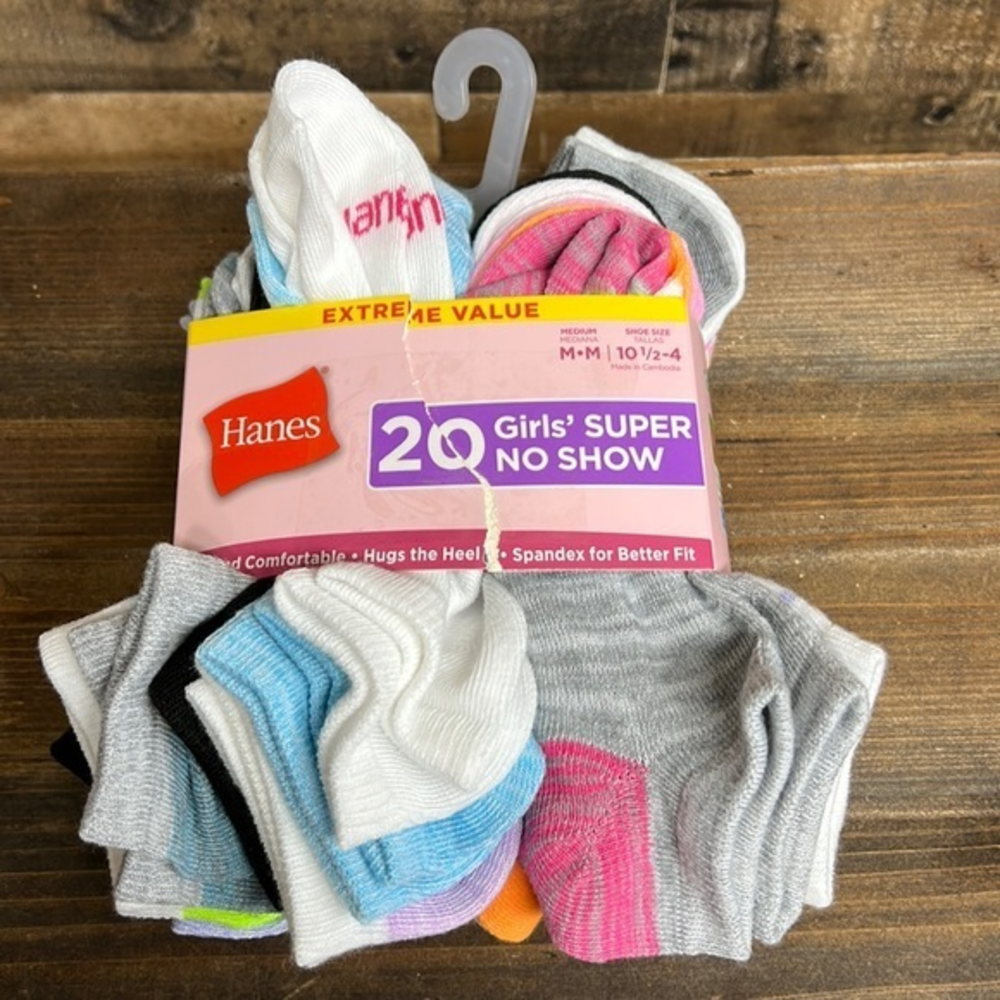 Hanes Girls Super No Show Socks Bundle of 19 Pairs New Shoe Size 10.5-4